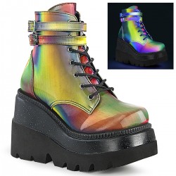 Rainbow Reflective Wedge Heel Womens Ankle Boots