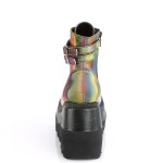 Rainbow Reflective Wedge Heel Womens Ankle Boots