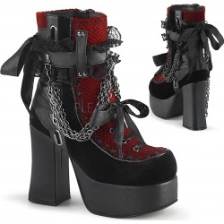 Charade Red and Black Lace Accent Ankle Boots