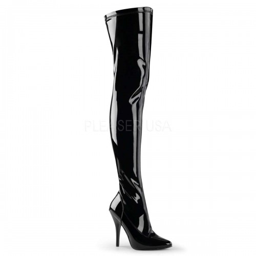 Seduce Black Patent High Heel Thigh High Boots