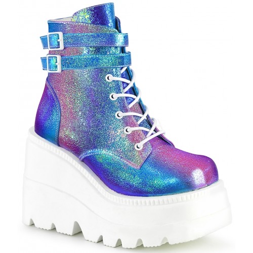 Purple Iridescent Wedge Heel Womens Ankle Boots