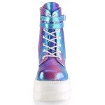 Purple Iridescent Wedge Heel Womens Ankle Boots