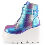 Purple Iridescent Wedge Heel Womens Ankle Boots