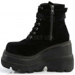 Shaker 52 Black Velvet Stacked Wedge Ankle Boots