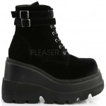 Shaker 52 Black Velvet Stacked Wedge Ankle Boots