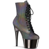 Adore Silver Hologram Fishnet Ankle Boots