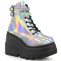 Silver Reflective Wedge Heel Womens Ankle Boots