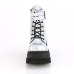 Silver Reflective Wedge Heel Womens Ankle Boots