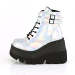 Silver Reflective Wedge Heel Womens Ankle Boots