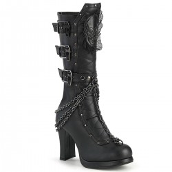 Crypto Skull and Coffin Black Knee Boots