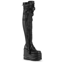 Wave Black Womens Thigh High Gothic Platform Boots