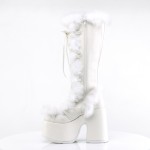 White Faux Fur Camel-311 Platform Knee Boot