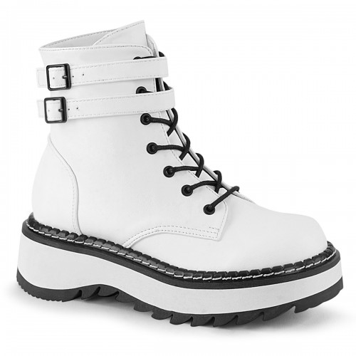 Lilith White Ankle Combat Boots - Gothic Ankle Boots, Festival, Rave