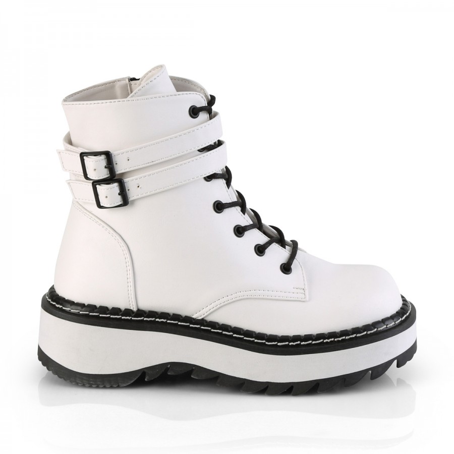 Lilith White Ankle Combat Boots - Gothic Ankle Boots, Festival, Rave