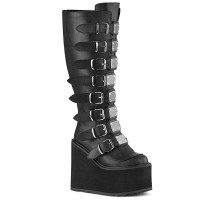 Swing Wide Calf Black Platform Knee Boot