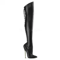 Dagger 3060 Thigh High Faux Leather Bootswith Lace Up Back