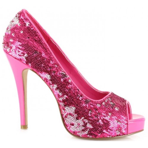 Hot Pink Flamingo Sequin Peep Toe Pumps