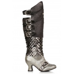 Snake Buckled Snakeskin Boots for Women in Pewter