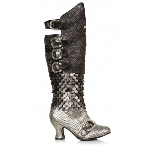 Snake Buckled Snakeskin Boots for Women in Pewter