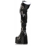 Kamora Skull Buckled Black Thigh High Platform Boot 