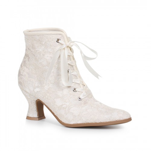 Victorian White Lace Covered Ankle Boots