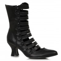 Victorian Open Front Low Heeled Ankle Boots - Black