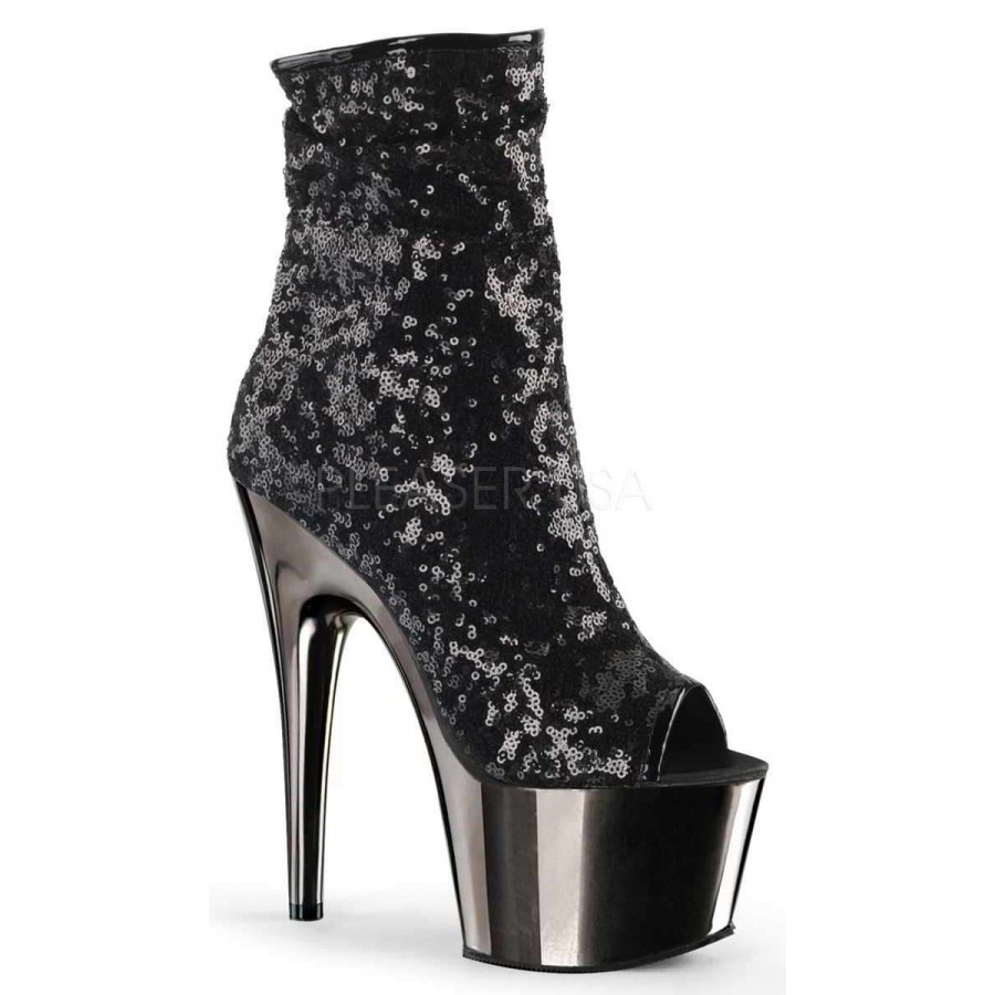 black sequin peep toe heels