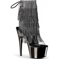 Black Rhinestone Fringe Platform Ankle Boots