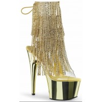 Gold Rhinestone Fringe Platform Ankle Boots