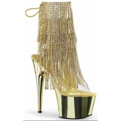 Gold Rhinestone Fringe Platform Ankle Boots