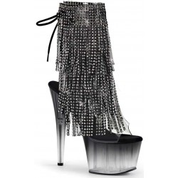 Black Rhinestone Fringe 7 Inch Heel Ankle Boots