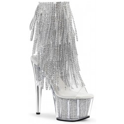 Rhinestone Fringed Silver 7 Inch Heel Ankle Boots