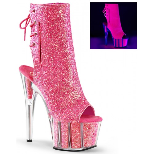 Neon Pink Glittered Platform Ankle Boots
