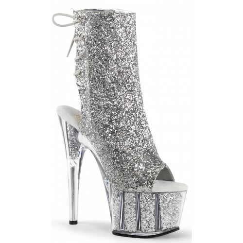 Silver Glittered Platform Ankle Boot 7 Inch Heel Adore 1018G