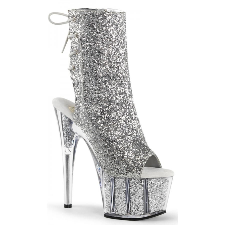 silver glitter platform boots