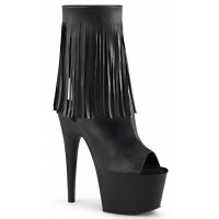 Fringed Black Peep Toe and Heel Platform Ankle Boots