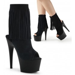 Fringed Black Suede Peep Toe and Heel Platform Ankle Boots