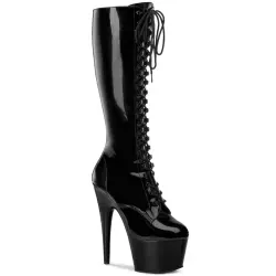 Adore Knee High Black Patent Platform Granny Boots