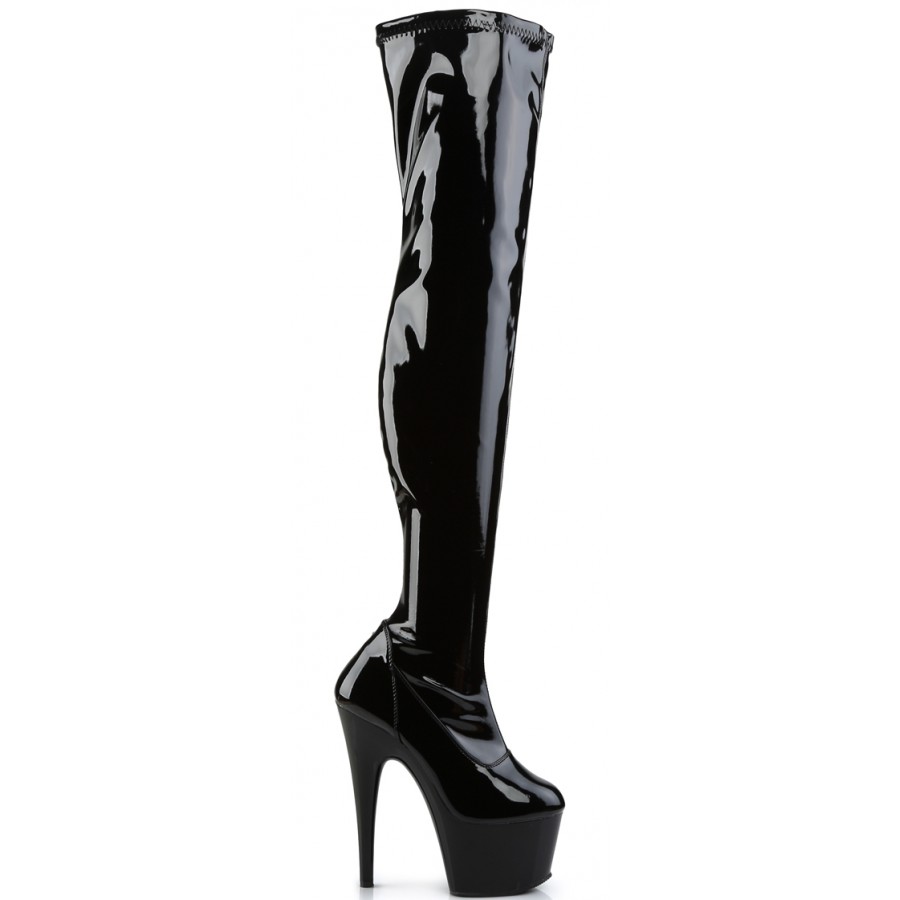 Adore Platform Patent Thigh High Boot 6.5 Inch Heel | Black Thigh High ...