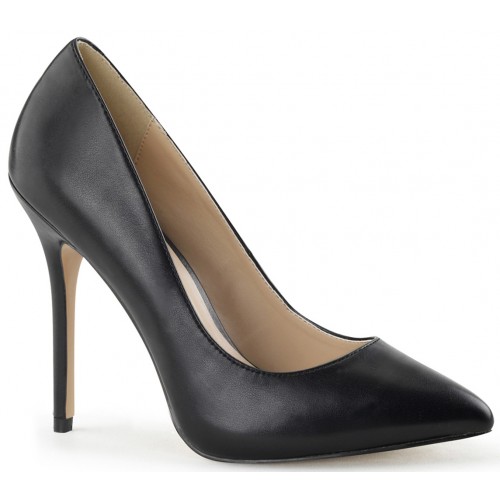 Amuse Black Faux Leather 5 Inch High Heel Pump