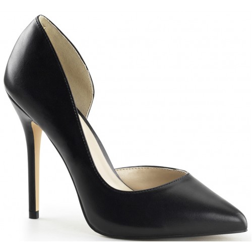 Amuse Black Faux Leather 5 Inch High Open Side Pump