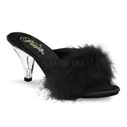 Belle Black Maribou Satin Slipper