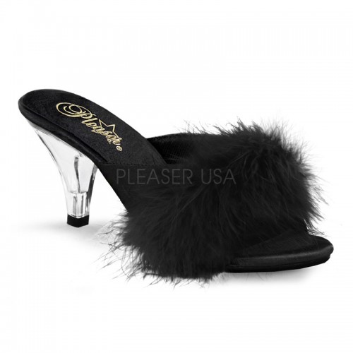 Belle Black Maribou Satin Slipper