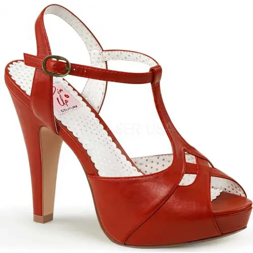Red Bettie-23 Peep Toe Vintage T-Strap Sandals