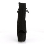 Black Suede Peep Toe and Heel Platform Ankle Boots