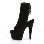 Black Suede Peep Toe and Heel Platform Ankle Boots