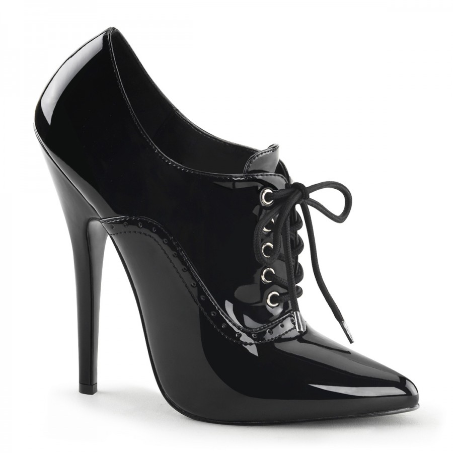 Domina 6 Inch High Heel Governess Shoe - Lace Up Front Fetish Shoe