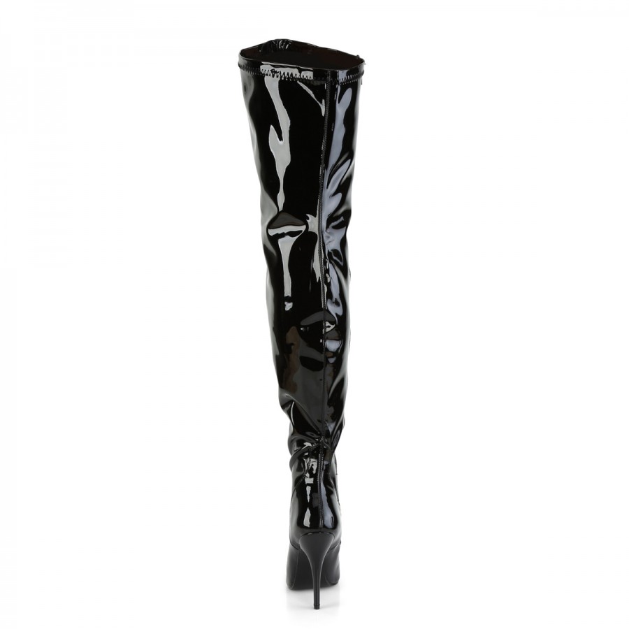 Seduce High Heel Thigh High Wide Calf Boots In Black Patent