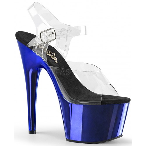 Blue Chrome Platform Clear Strap Platform Sandal