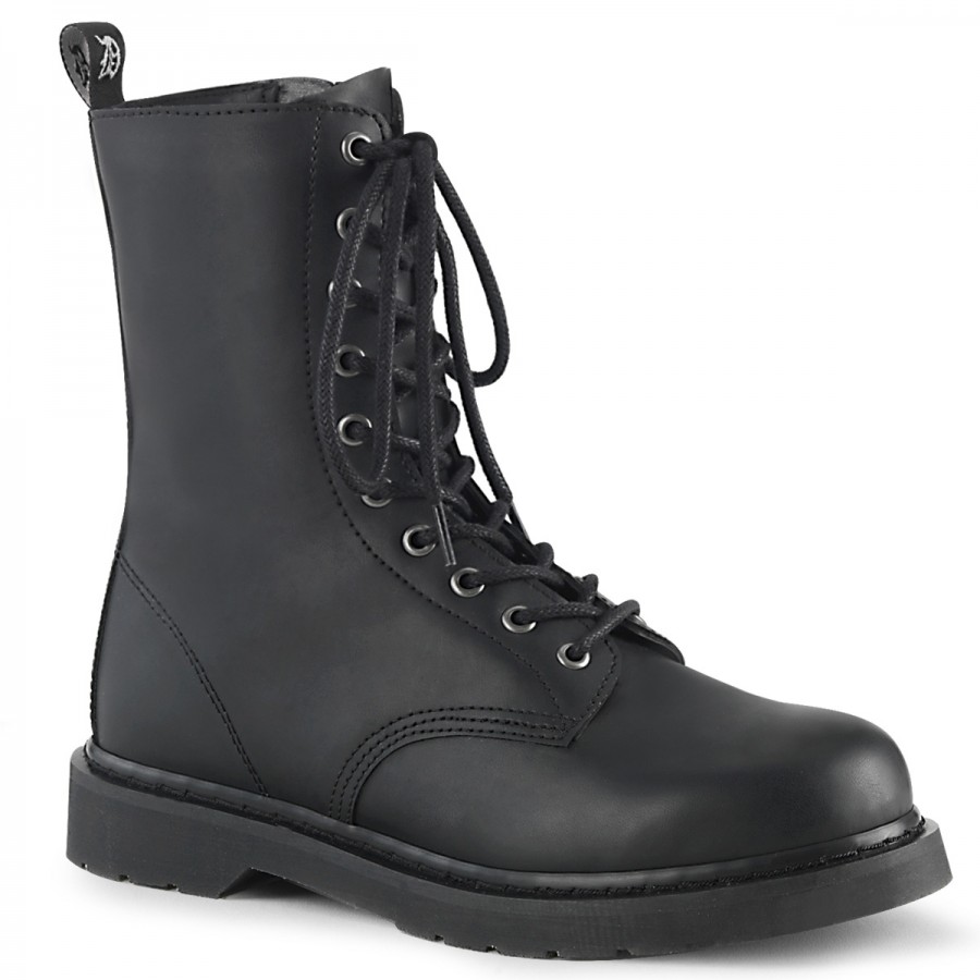 Bolt Mens Black Combat Mid Calf Boot Vegan Leather Combat Boots